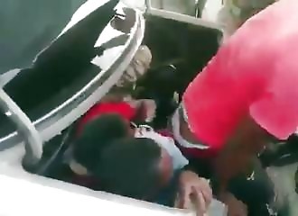 A car full of immigrants is stopped at the border