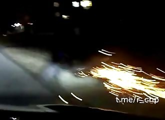 Moronic motorcyclist overtakes pedestrian on sidewalk (Warning - shocking)