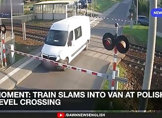 Trapped at a level crossing, his van is blown up by a train