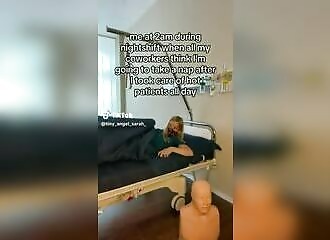 Does this nurse masturbate during her poses?