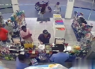 A grandfather spots a thief picking his pocket and nukes him