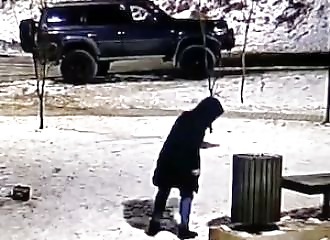 He blows up a municipal garbage can on New Year's Eve