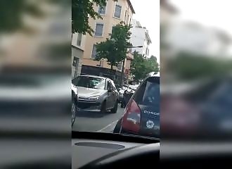 biker attacks car during fight in france