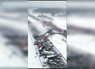 Giant pileup on I-70 in Indiana due to snowstorm