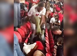 A man gets his head brutally stomped on at an American soccer game (Warning - shocking)