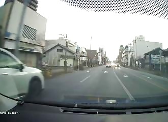 Panic at the wheel: he swerves to avoid the rail and almost causes chaos