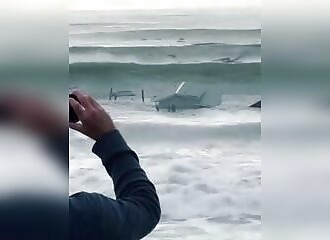Effondrement d'une partie du quai de Santa Cruz, plusieurs personnes tombent à l'eau