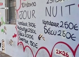 In this neighborhood of Grenoble, drug prices are posted in large letters on the walls
