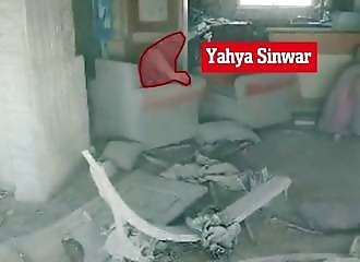 the last moments of Hamas leader Yahya Sinwar, as he throws a stick at a drone before being killed