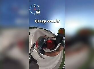 A motorcyclist crashes into a car at 160 km/h, but the driver of the car doesn't seem at all shocked