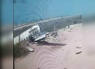 A Halla Airlines Embraer 120 runs off the runway and crashes