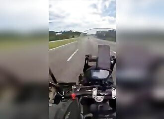  This biker is acting crazy on the road, the earth gravity calls him to order 