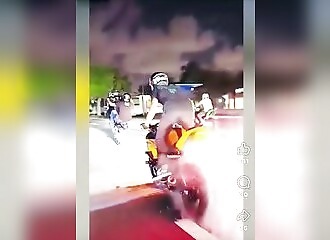 Two bikers doing illegal stunts get karma 