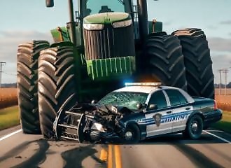 Tracteur contre voitures de police