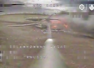 ukrainian drone shoots down Russian Mi-8 helicopter