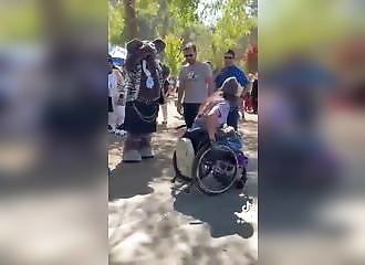 This guy in a wheelchair assaults a stranger (he shouldn't have, of course)