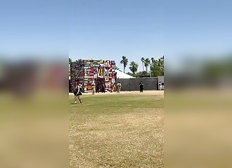 He tries to pull the Israeli flag down from a structure and ends up taking a nasty tumble