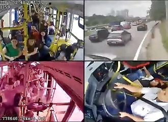 Bus with no brakes causes massive pile-up in Brazil
