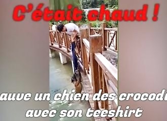 Il sauve un chien tombé dans un repère de crocodiles affamés avec son teeshirt !