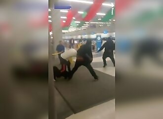 Incredible airport brawl involving passengers and staff