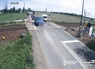 Accident at a railroad crossing in Poland: Collision Caught on Video, No Injuries Reported