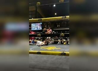 Cornered, he uses a high-kick in a boxing match (where only fists are allowed)