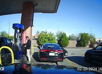 His Kia is stolen just as he is about to fill up with petrol