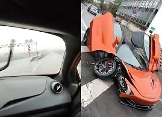 a mclaren loses control in the rain in russia