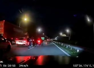 Three motorcycles pile up on a car in Malaysia