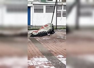 Homeless in Bogotá (Colombia): his method of keeping warm shocks people