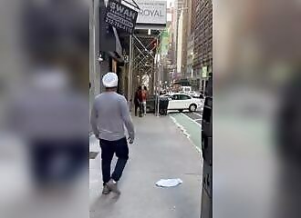 Driver steps on sidewalk and hits pedestrian