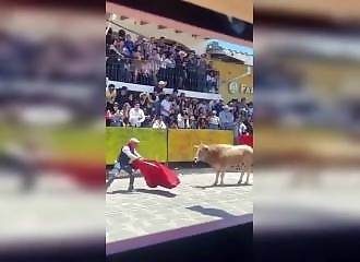 He taunts a bull and forgets the one on his right! (ouch)