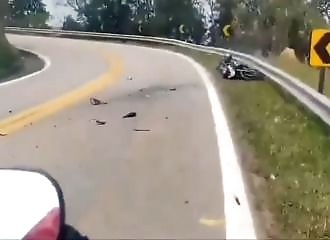  Violent collision between two motorcyclists  