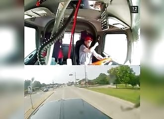 This trucker crosses a railroad track 