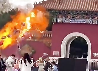 Balloons catch fire and explode during a conflict in China
