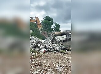 Tense moment during the destruction of a bridge