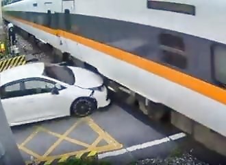 Drunk driver drives straight into a train