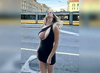 Today's hottest female influencer: Eva Menta, who loves showing off her body outdoors!