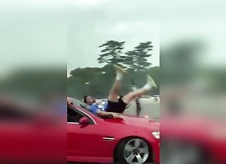 Dumbass gets hit by a car while drifting