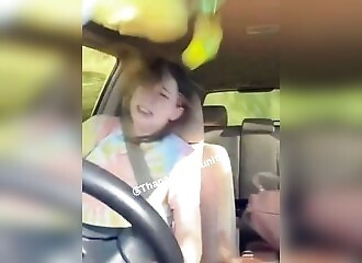 So focused on singing Britney Spears, she forgets the road