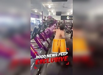 Nearly naked, he turns a Planet Fitness into a boxing ring