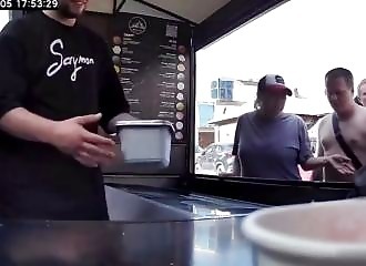 Big LOL: A drunk guy tries to get ahead of everyone and makes a mistake using his pepper spray