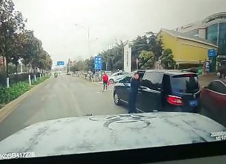 He's tired of waiting and crashes into the car blocking the road.