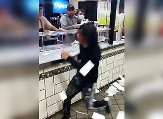 Following an altercation with employees, he destroys a restaurant by driving his car into it